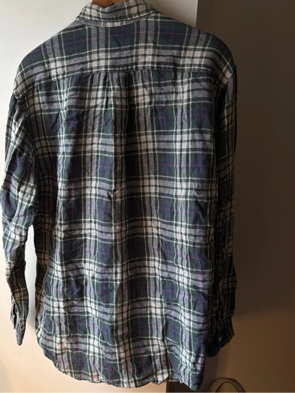 Vintage J. Crew Oarsman Shirt Men Size Small Plaid Linen Button Down Long Sleeve